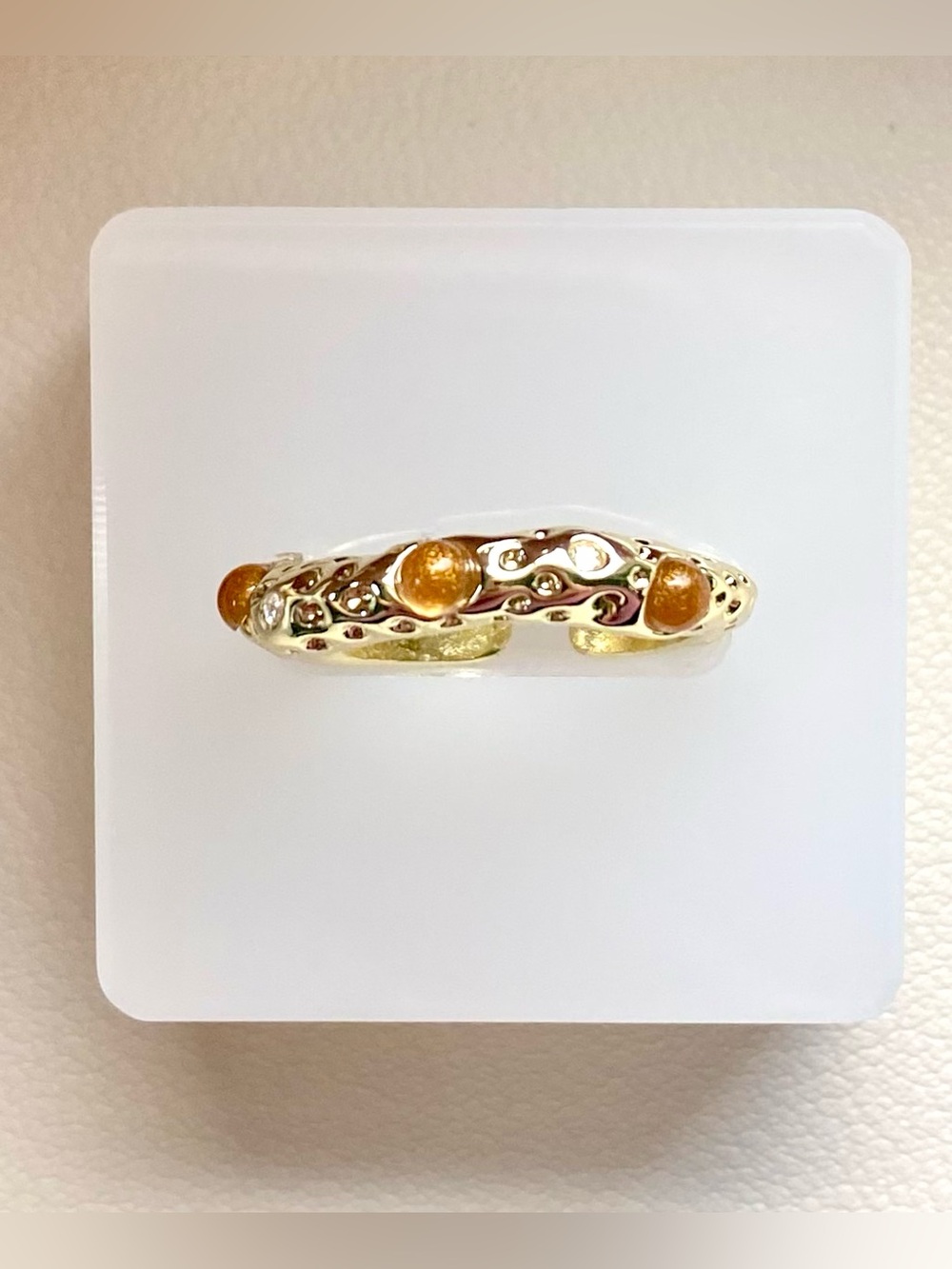 Gold Tone Ring with Amber Accent Stones